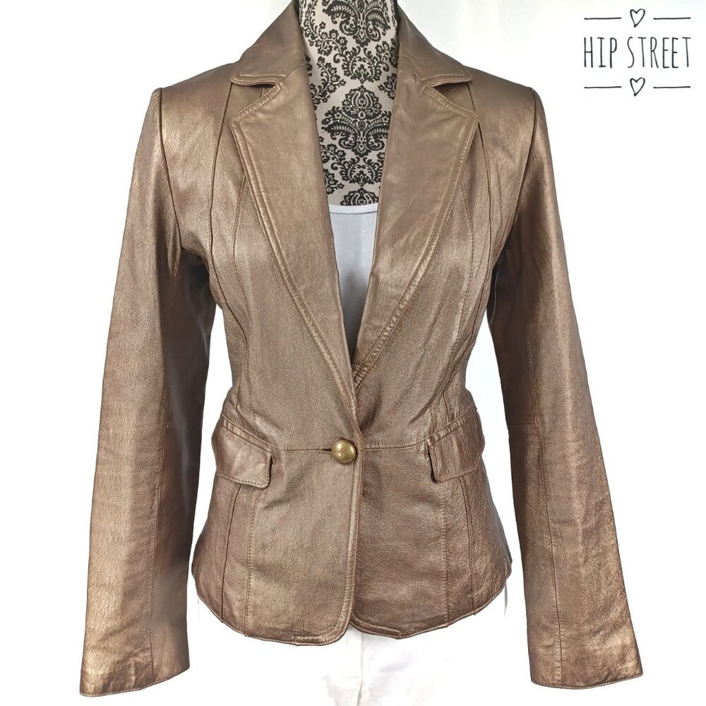 WORTHINGTON Metallic Bronze Leather 1 Button Blazer Jacket S